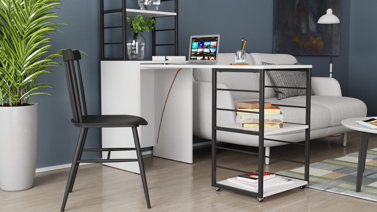 Стіл-тумба трансформер Ferrum-decor Смарт 3/1 з етажеркою метал/ДСП 16 мм 1430x1450x500 мм Чорний/Білий (FRD-105109) - фото 2 Стіл-тумба трансформер Ferrum-decor Смарт 3/1 з етажеркою метал/ДСП 16 мм 1430x1450x500 мм Чорний/Білий (FRD-105109) - фото 2