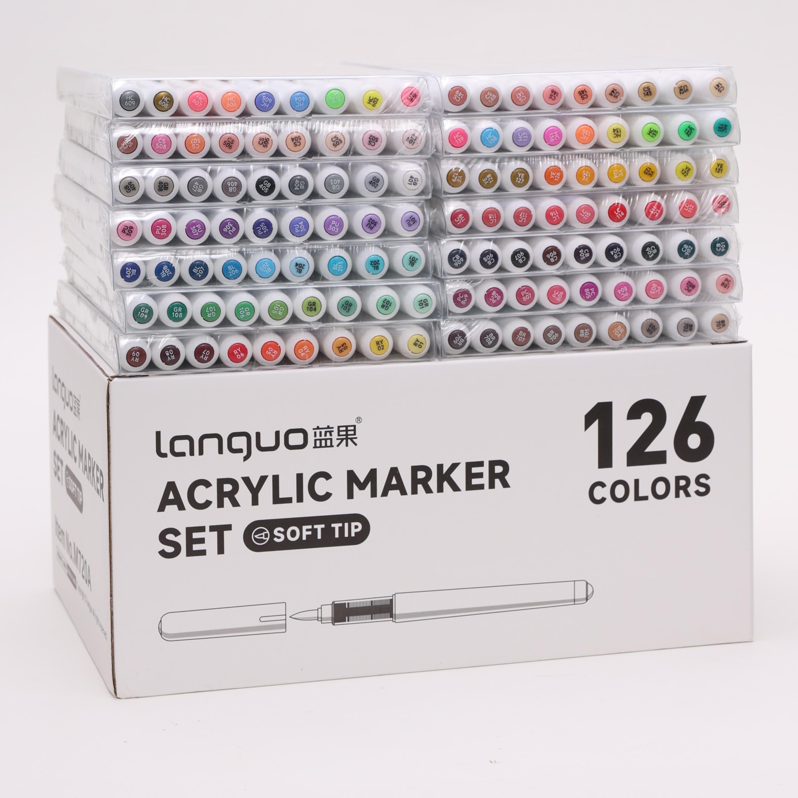 Маркеры акриловые Languo кисти soft brush для рисования и раскраски 14х9 оттенков 126 цветов