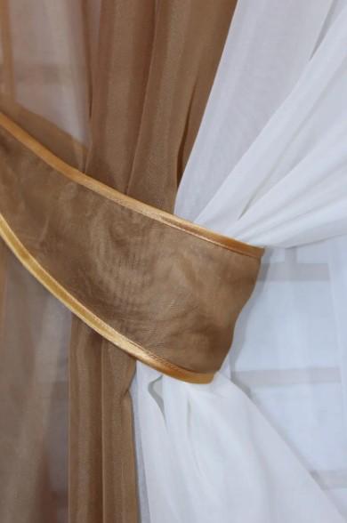 Комплект шторы/тюль шифон 280х150 см Коричневый/Бежевый/Белый (038к) - фото 3 Комплект шторы/тюль шифон 280х150 см Коричневый/Бежевый/Белый (038к) - фото 3