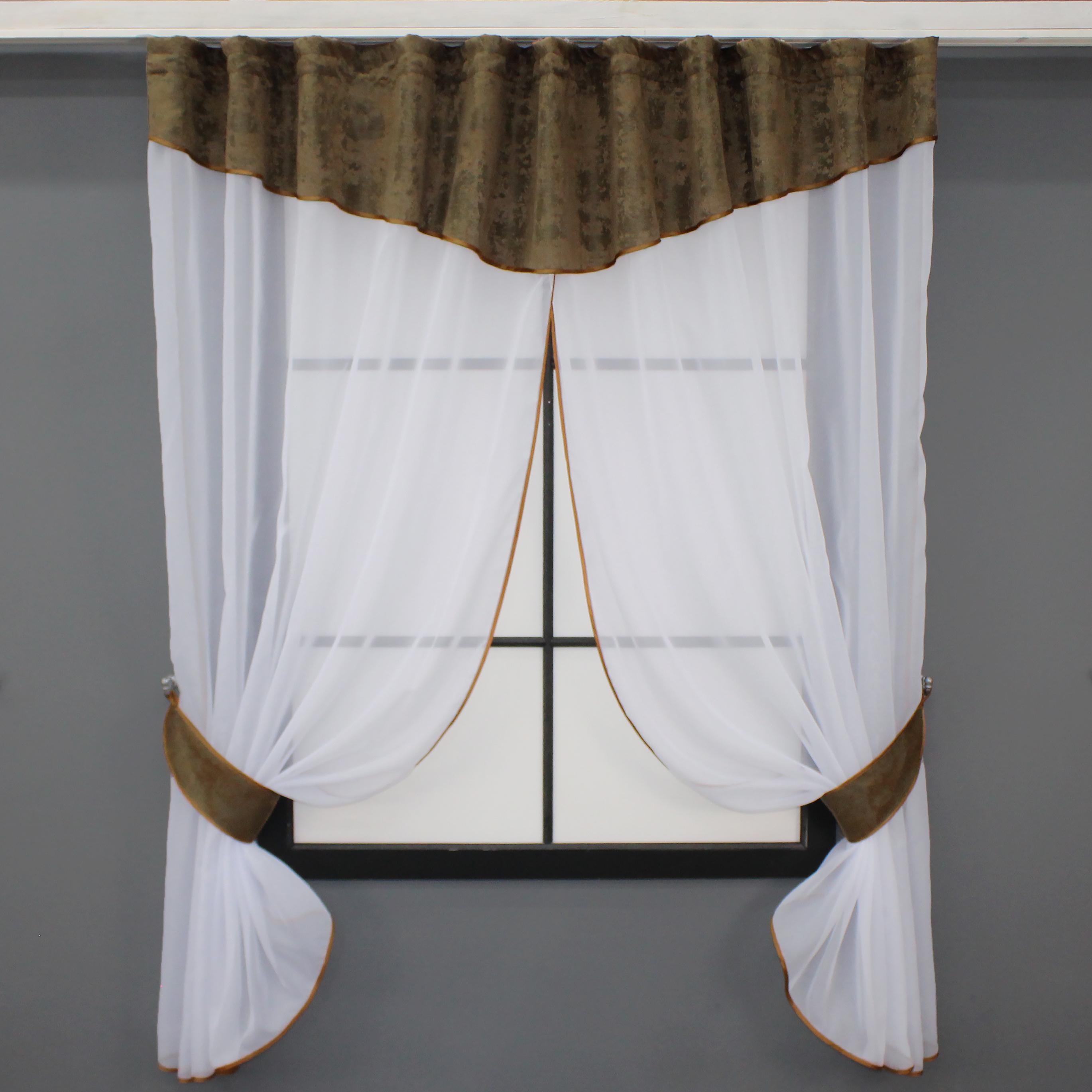Шторки с ламбрекеном VR-Textil № 084к 270х170 см Белый/Коричневый (52-0939)
