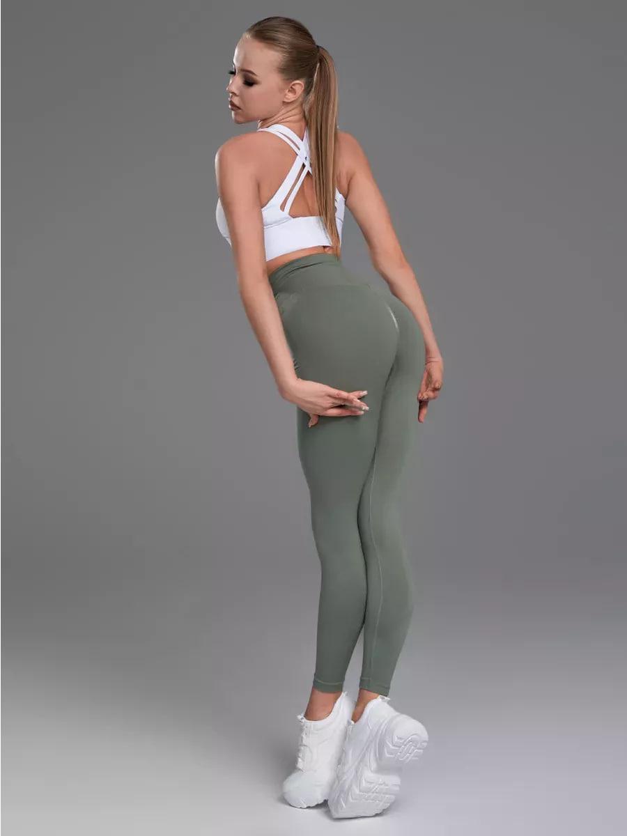 Лосины Push Up однотонные с эффектом Push Up для тренировок фитнеса и повседневного образа гладкие базовые XL Хаки (70128XL) - фото 4