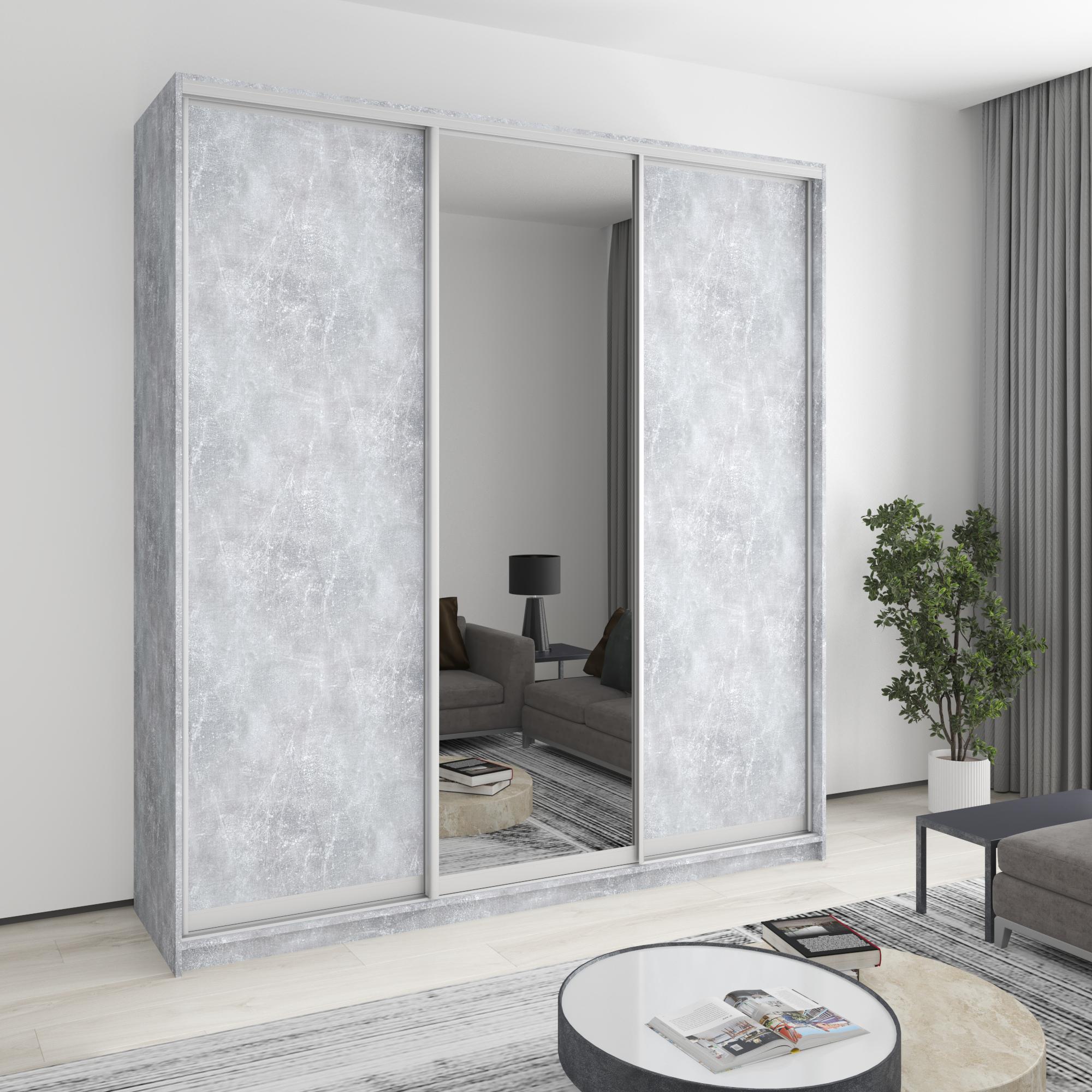 Шкаф-купе трехдверный MebelStar Стандарт AL 2 ДСП/зеркало 220x60x240 см Бетон (MBS-1852) - фото 1 Шкаф-купе трехдверный MebelStar Стандарт AL 2 ДСП/зеркало 220x60x240 см Бетон (MBS-1852) - фото 1