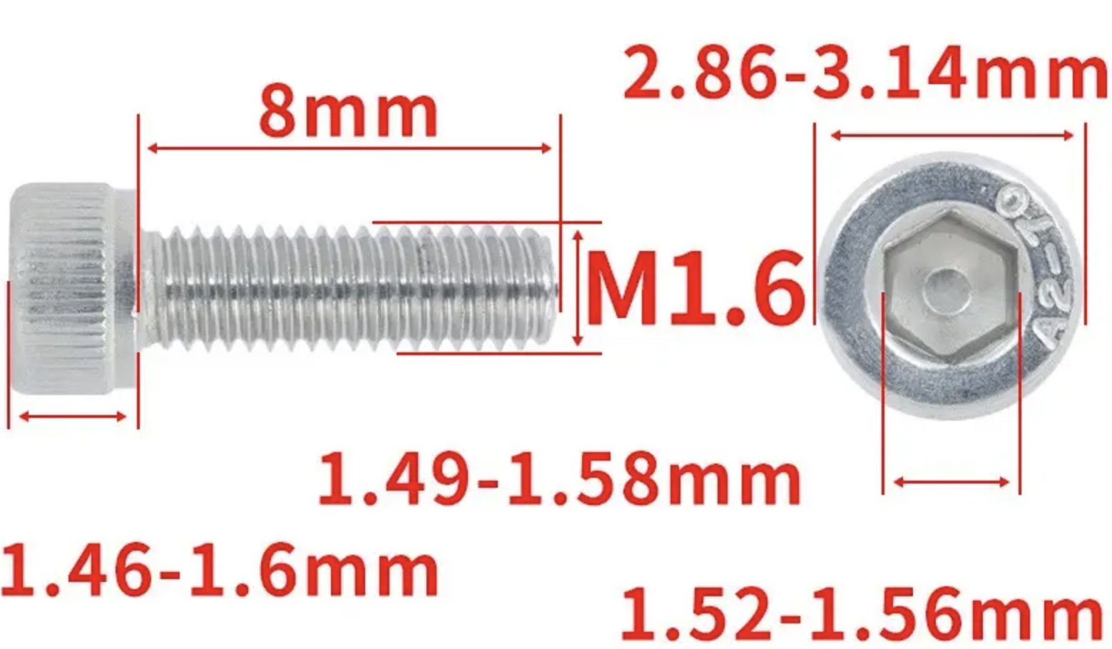 Винт с шестигранной головкой DIN912 M1,6x8 мм (DIN912_m16_8) - фото 2