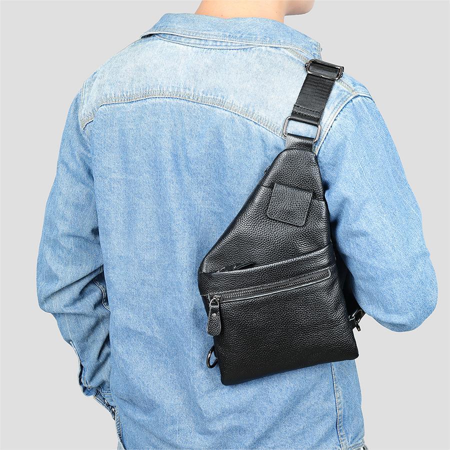Чоловіча сумка-слінг Lorian з натуральної шкіри із зовнішніми кишенями на блискавці та магніті Чорний (LR 259202-black) - фото 4 Чоловіча сумка-слінг Lorian з натуральної шкіри із зовнішніми кишенями на блискавці та магніті Чорний (LR 259202-black) - фото 4