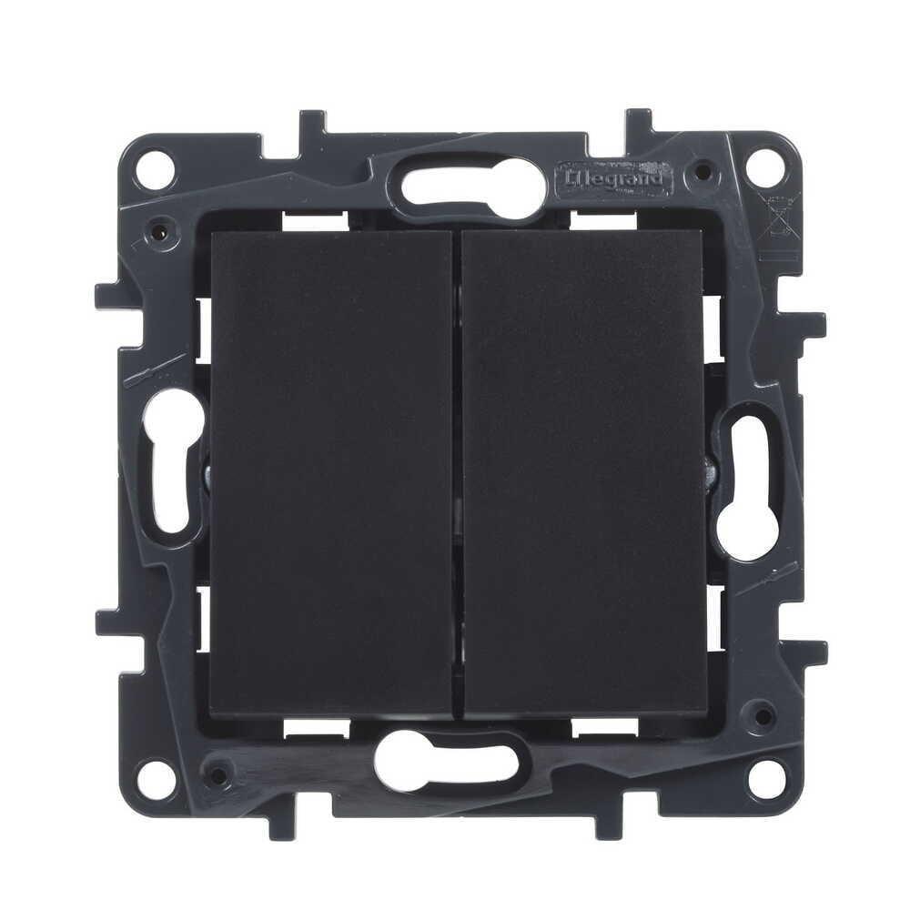 Выключатель двухклавишный Legrand Niloe Step проходной Черный (863508)