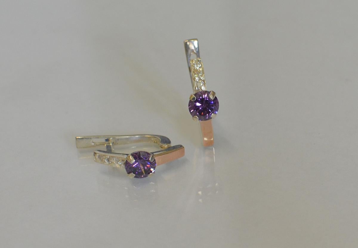 Срібні сережки зі вставками з золота 018с Аметист