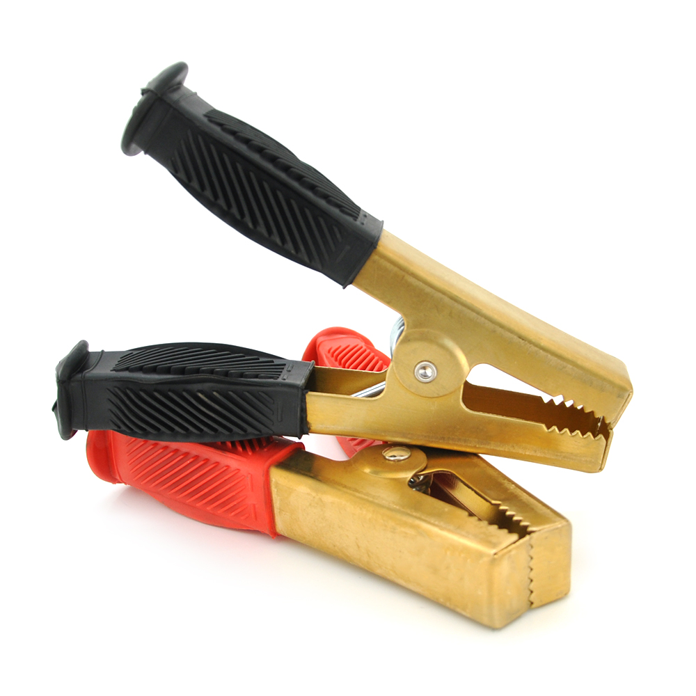 Набор аккумуляторных зажимов крокодилы 100А резиновый кожух рифленый 140 мм Черный/Красный (YUT_V7029)