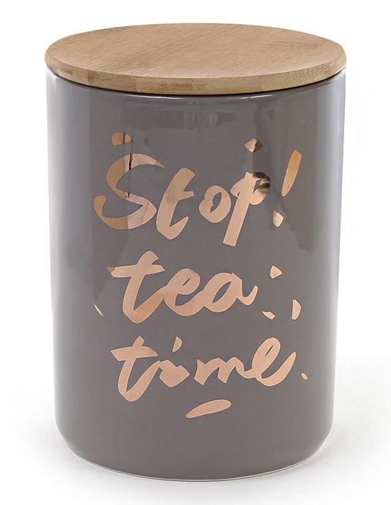 Банка фарфоровая Tea time 122 5мл с бамбуковой крышкой Серый (BD-945-124)