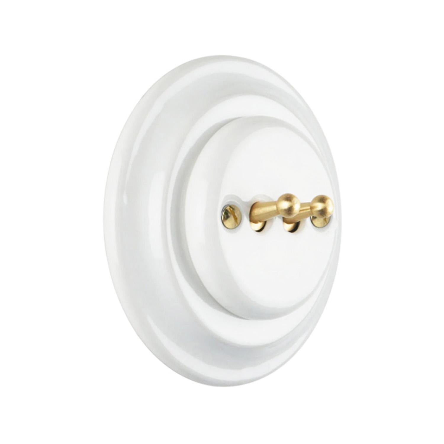 Выключатель ретро керамический тумблерный 2-клавишный скрытого монтажа Белый Выключатель ретро керамический тумблерный 2-клавишный скрытого монтажа Белый