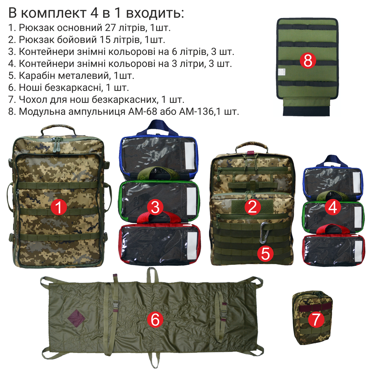 Комплект для военного медика Derby RBM-7+HM-2+M-136 4в1 рюкзак/ноши/ампульница Пиксель (1738909203) - фото 2 Комплект для военного медика Derby RBM-7+HM-2+M-136 4в1 рюкзак/ноши/ампульница Пиксель (1738909203) - фото 2