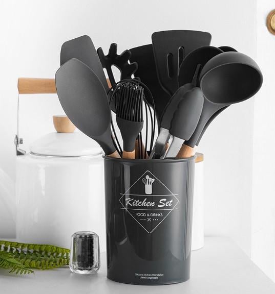 Набор кухонных принадлежностей Silicone kitchen utensils set 12 пр. Черный (1794156991)