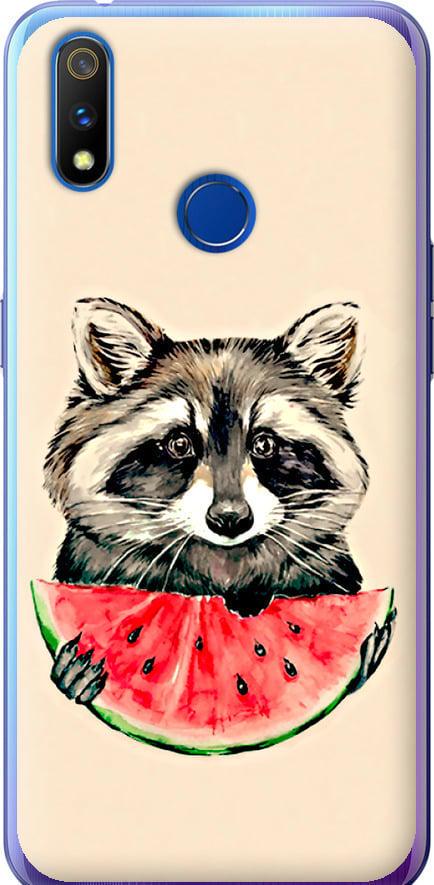 Чехол на Realme X Lite Енотик с арбузом (4605u-2030-42517)
