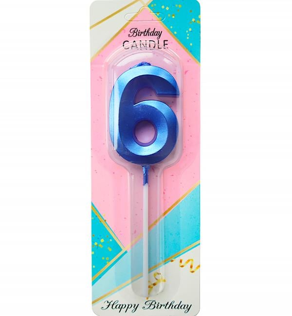 Свечи в торт цифра 6 5 см Синий металлик