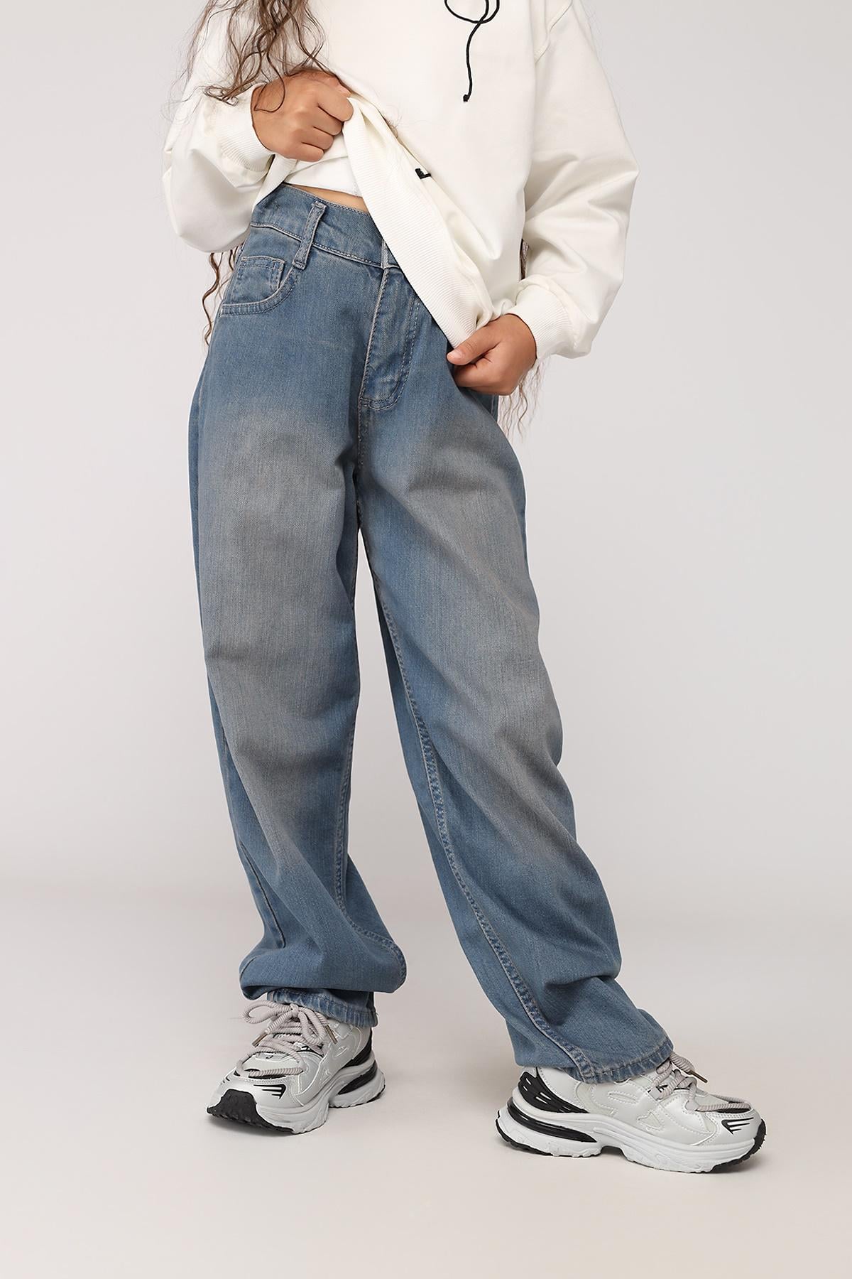 Джинсы для девочки Baggy ЦБ-00281933 128 см Синий (SKT001078976)