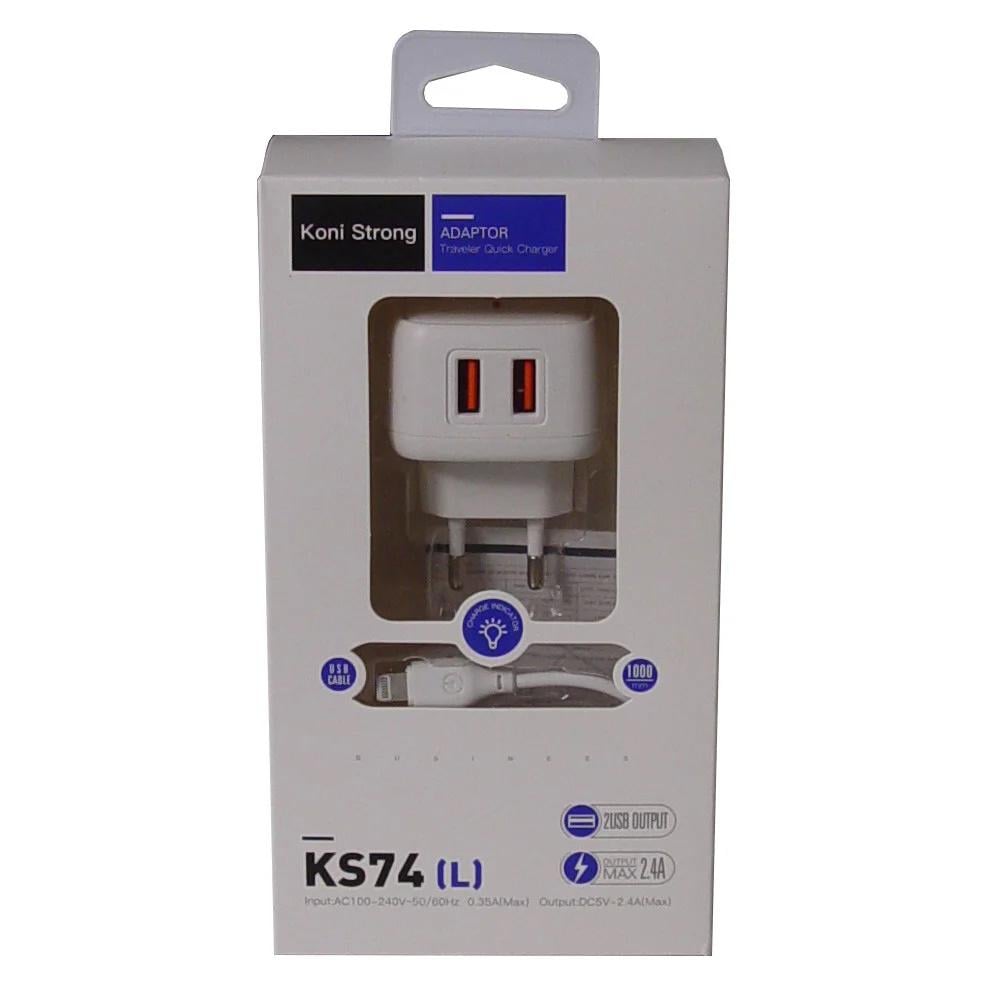 Зарядное устройство KONI STRONG KS74 Lightning cable 2хUSB 2.1A 10,5W White (7359303) - фото 2 Зарядное устройство KONI STRONG KS74 Lightning cable 2хUSB 2.1A 10,5W White (7359303) - фото 2