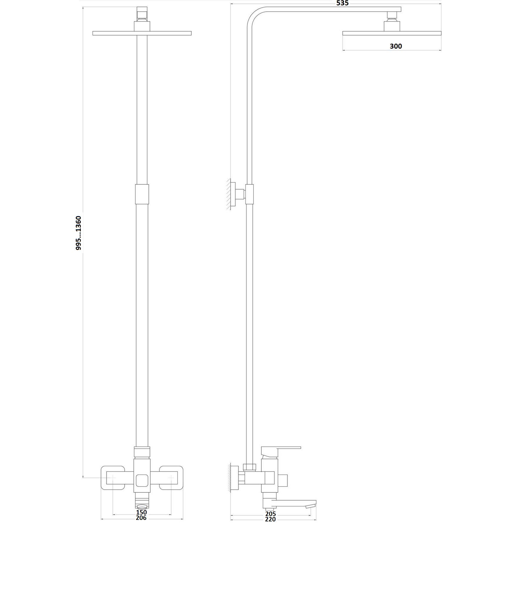 Душевая система Globus Lux VAN-DS0026 Milano Лейка Тропик30*30см нерж с изливом латунь-Штанга H=150см - фото 3