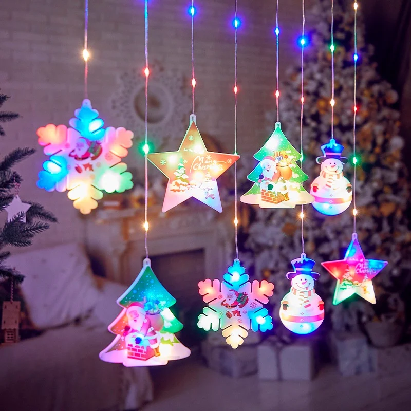 Гирлянда штора с фигурками луны/елки/снегаря/звезды и сапога 10 фонариков (29433628) - фото 2