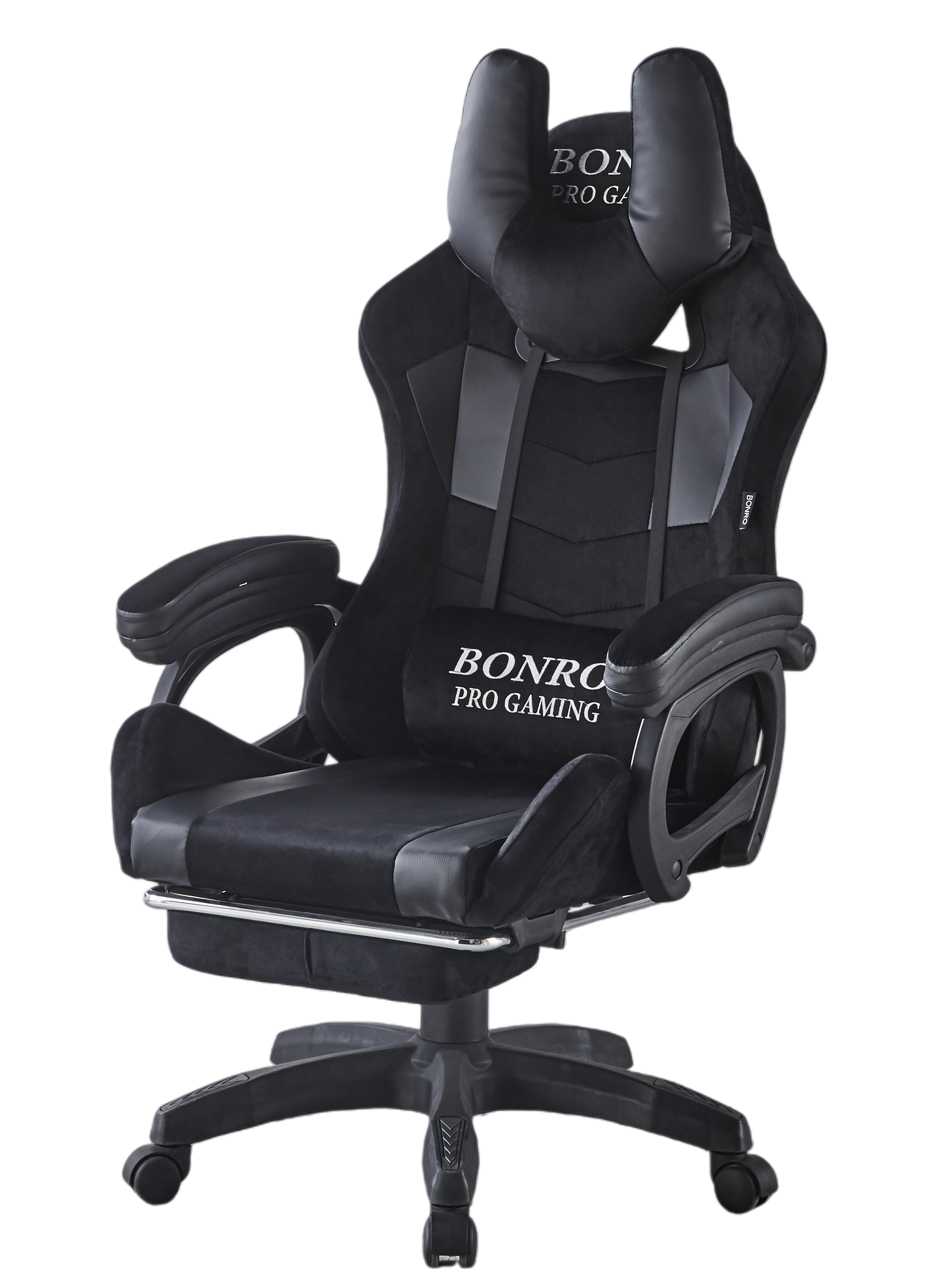 Крісло геймерське з тканини Bonro B-146 з тканини з підставкою для ніг Чорно-сірий (6973)