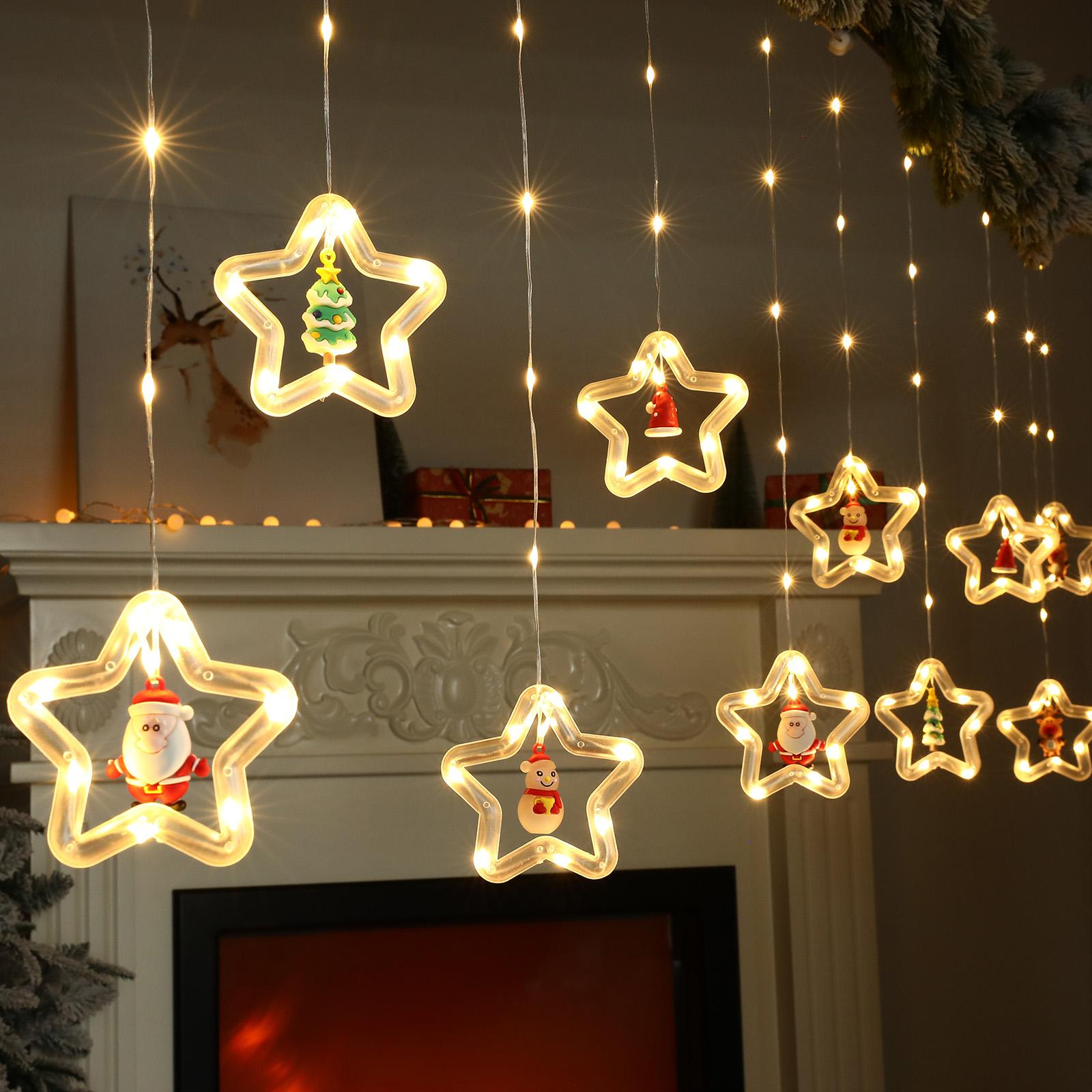 Гирлянда-штора Волшебная звезда 3 м USB елка/снеговик/Санта-Клаус/олень/шапка Теплый белый свет (2479517076)