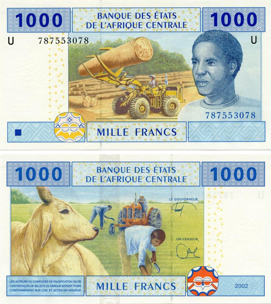 Коллекционная банкнота Центральная Африка 1000 франков 2002 U UNC Камерун P207U (Б03736)