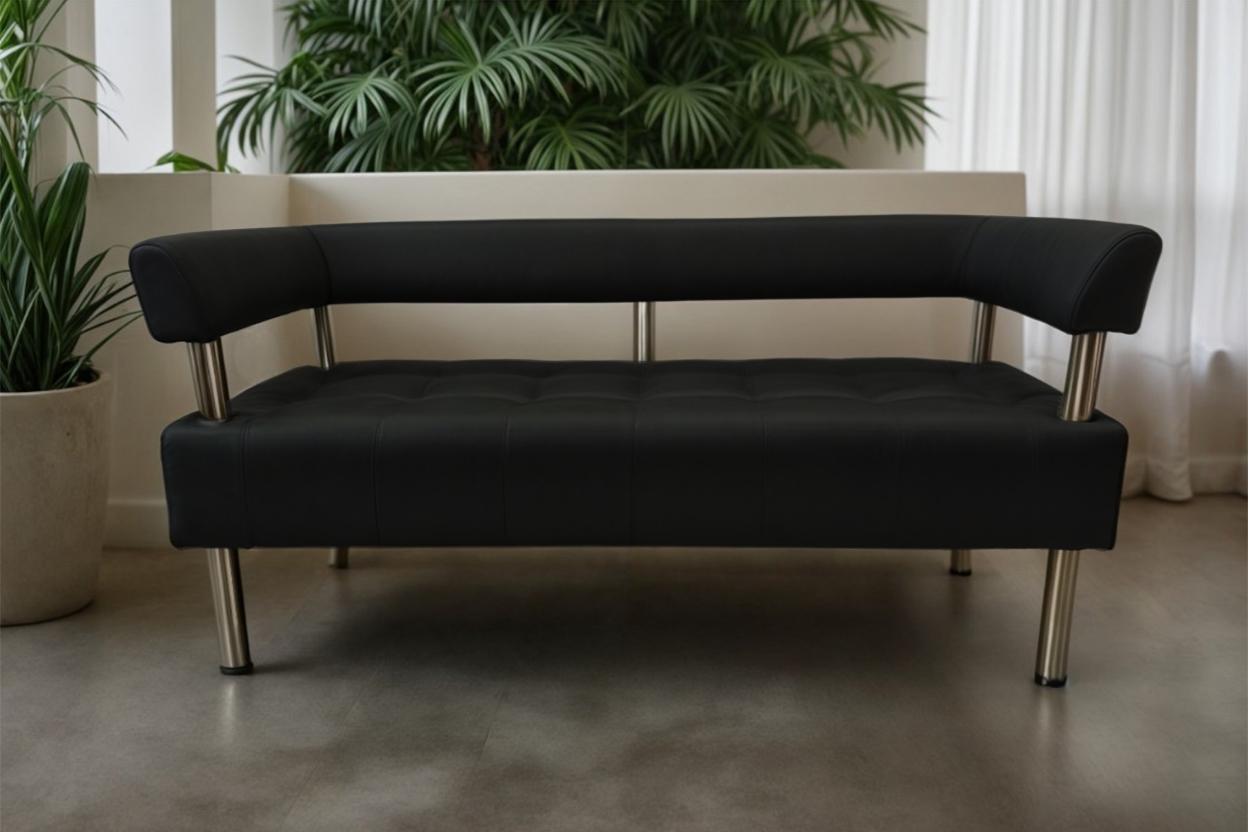 Диван офісний Tobi Sho Комфорт зі спинкою та підлокітниками 1800x530x750 мм шкірозамінник Чорний (2230) - фото 2