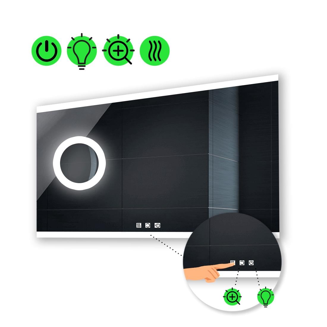LED-зеркало 90x60 см с тремя сенсорами/подогревом и линзой с подсветкой Ines (Inesg81)