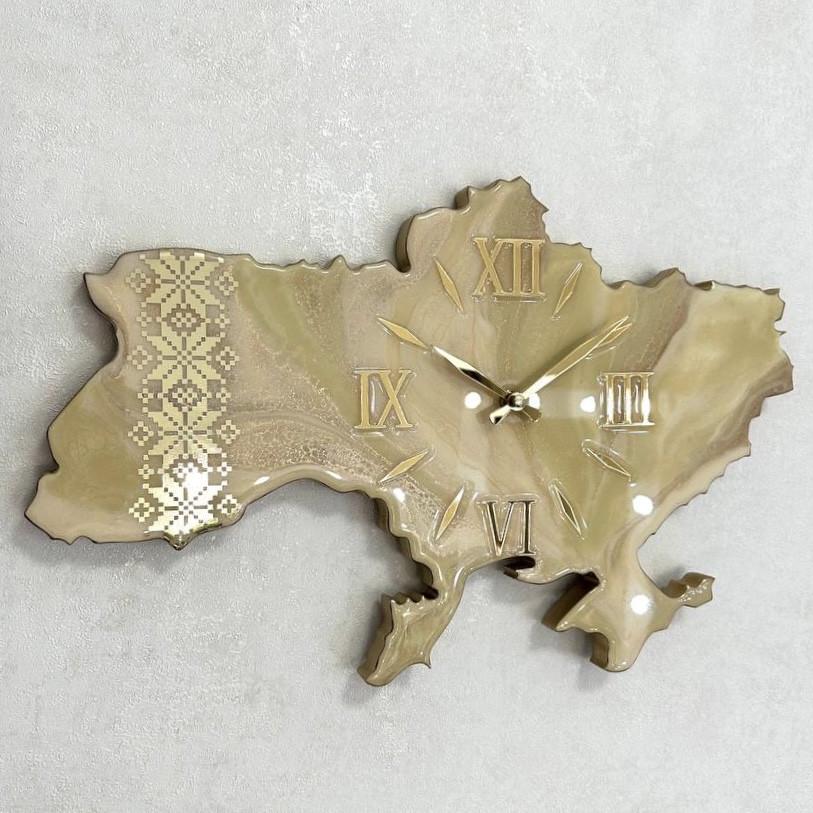 Часы настенные из эпоксидной смолы Карта Украины 70x47 см