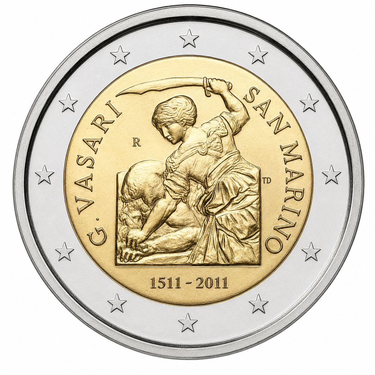 Колекційна монета Сан-Марино 2 євро 2011 500 років від дня народження Джорджо Вазарі UNC (KM#500)