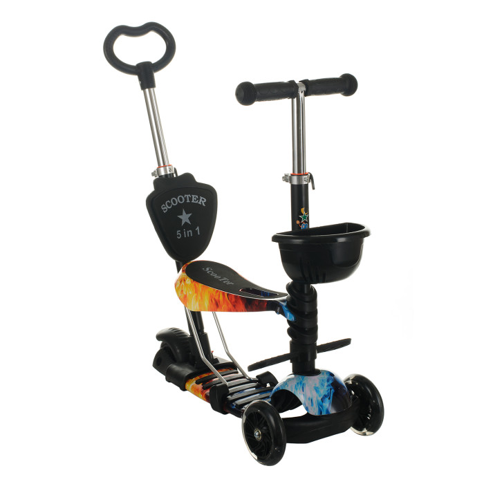 Самокат детский трехколесный Scooter 5в1 Огонь и лед Черный (18-2black)