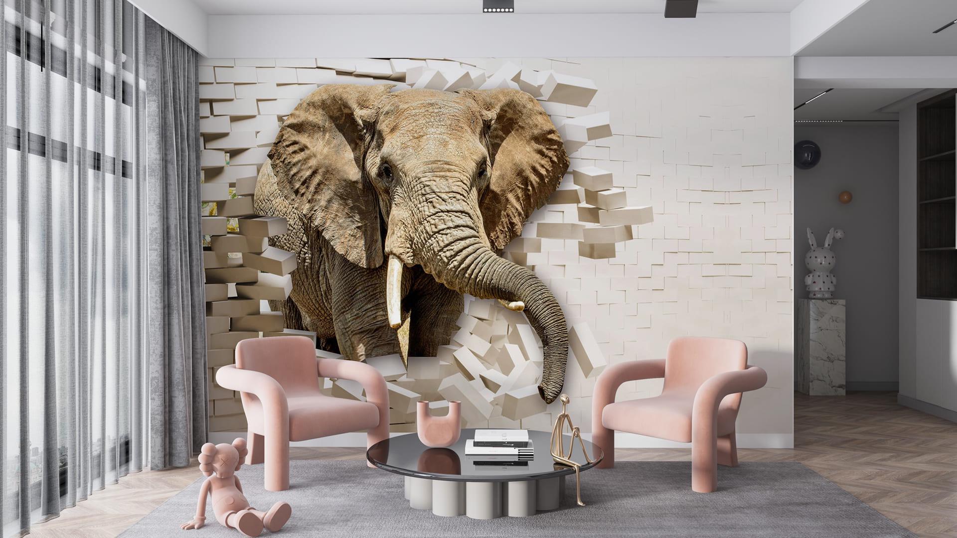 Фотообои флизелиновые Styleo Print-walls Слон сквозь стену 0850 300х250 см (Pw-0850/2)