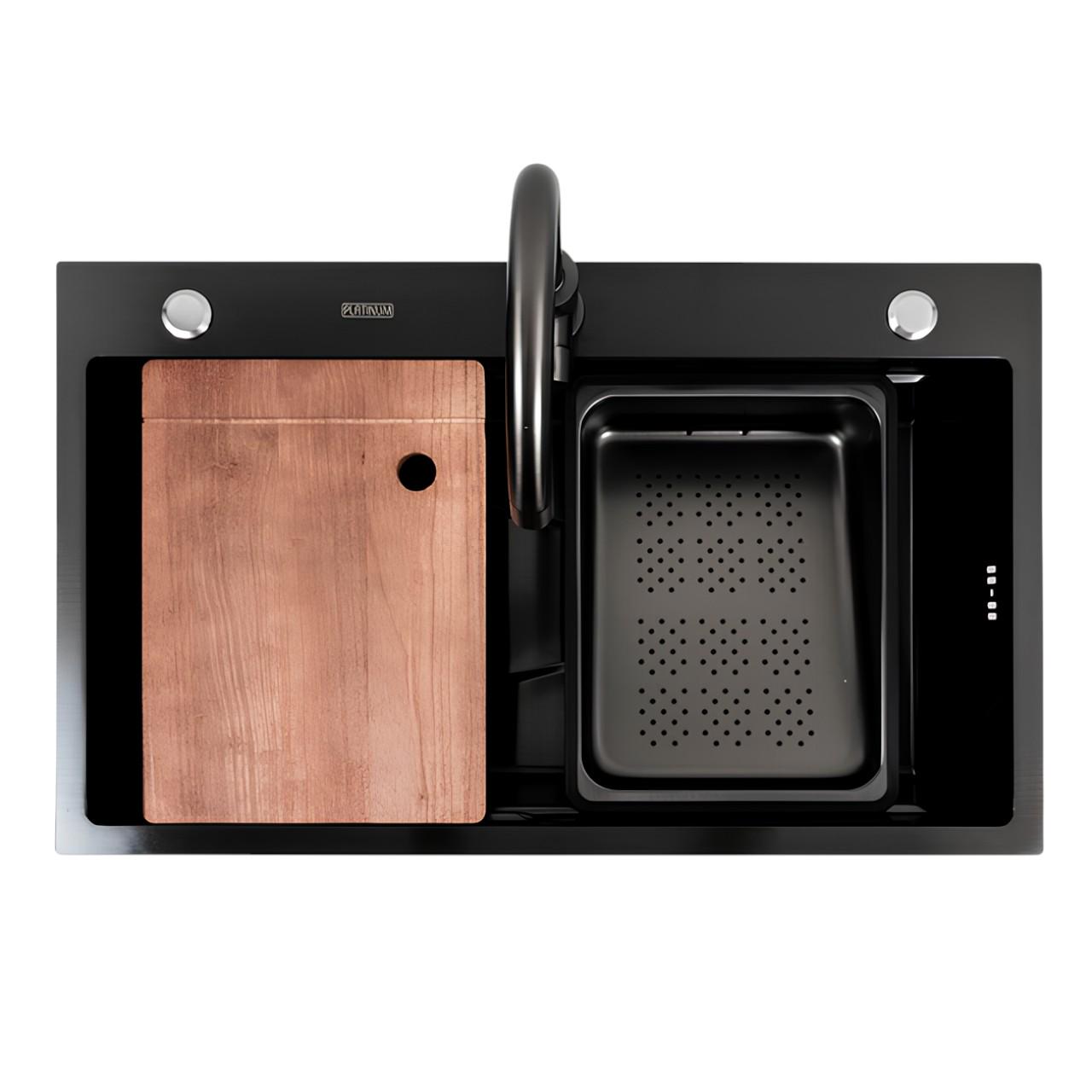 Мийка кухонна Platinum CM 75х46B з вологостійкою дошкою для обробки продуктів та сифоном Чорний (є266) - фото 6 Мийка кухонна Platinum CM 75х46B з вологостійкою дошкою для обробки продуктів та сифоном Чорний (є266) - фото 6