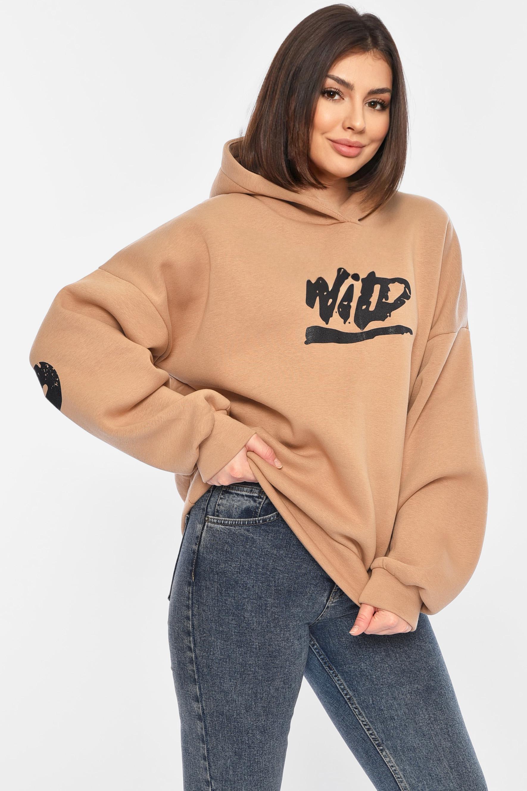 Худи женское на флисе 2XL-XL Бежевый (195880) - фото 2 Худи женское на флисе 2XL-XL Бежевый (195880) - фото 2