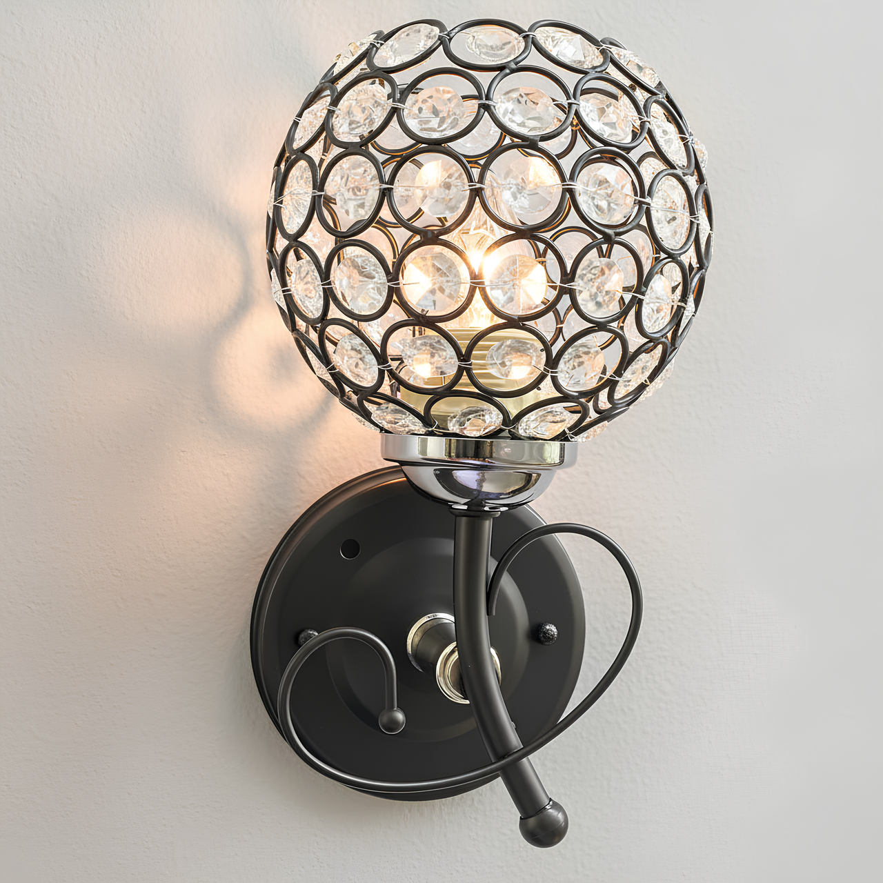 Бра Valeso зі скляними кристалами-розсіювачами під одну лампу Е27 Чорний/Хром (B-2348C/1)