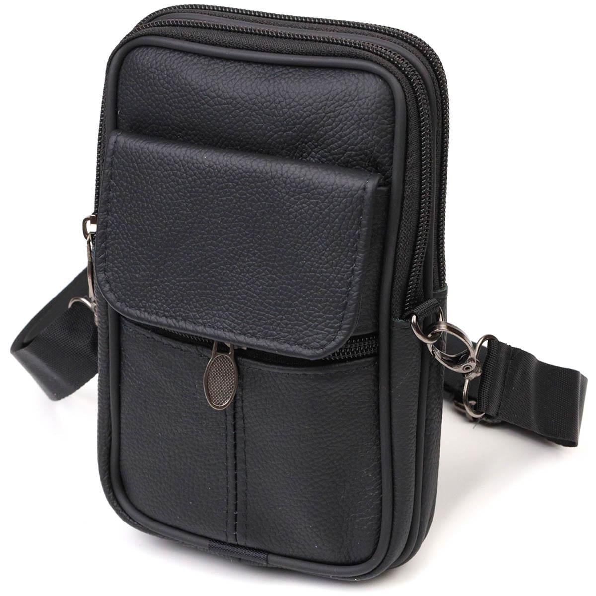 Сумка поясная мужская Vintage Bag 21487 из натуральной кожи Черный