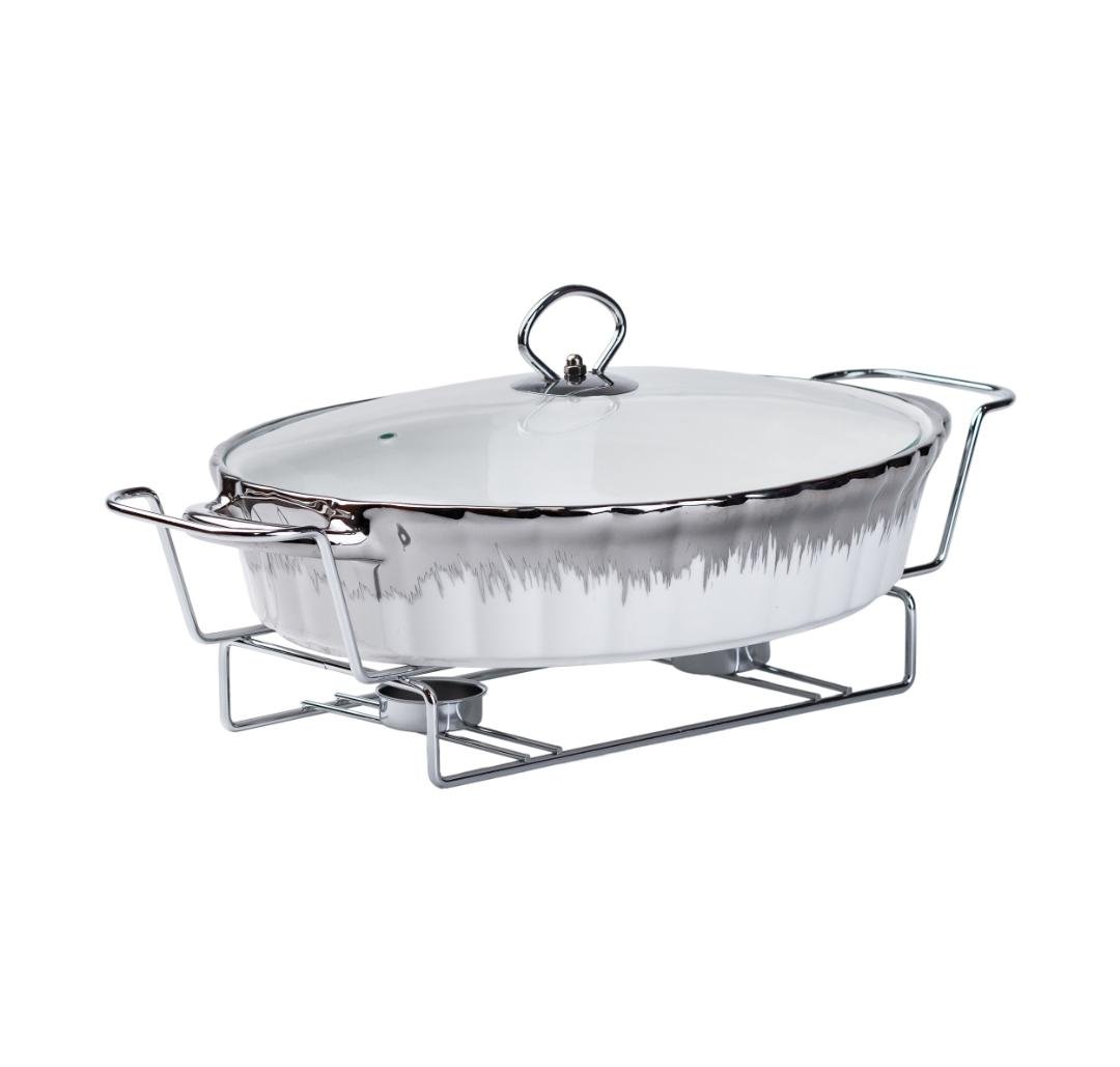 Мармит YIWU HP1022 фарфоровый 1 л 31х19х13 см Белый с серебряным (HP1022)