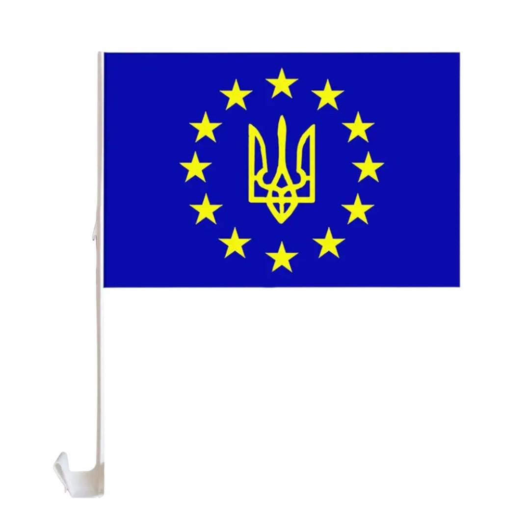 Флаг автомобильный Евросоюз/Тризуб на боковое стекло 30x45 см Сине-желтый (SZ-781032) Флаг автомобильный Евросоюз/Тризуб на боковое стекло 30x45 см Сине-желтый (SZ-781032)