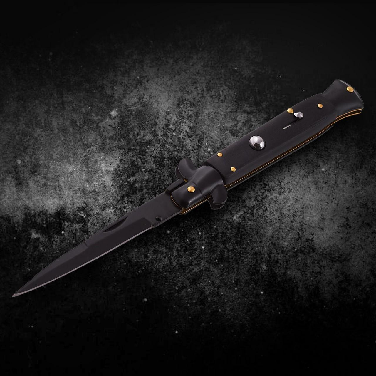 Ніж викидний на кнопці стилет італійський дизайн Чорний (24067486) - фото 10