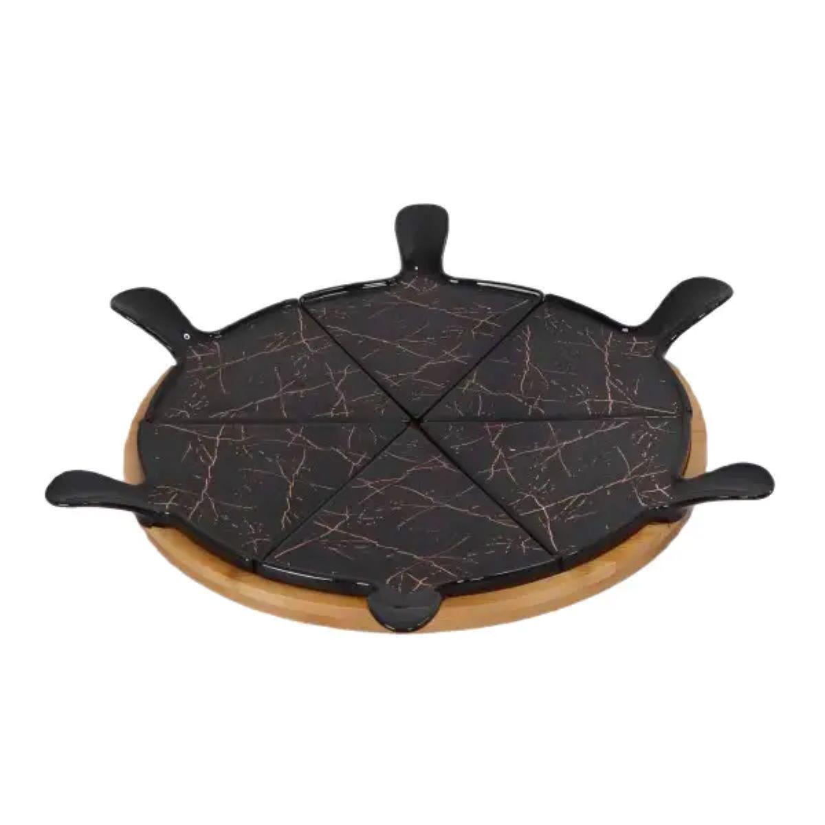 Тарілка для піци керамічна з бамбуковою обертовою підставкою секційна 28 см Чорний (4803) - фото 3 Тарілка для піци керамічна з бамбуковою обертовою підставкою секційна 28 см Чорний (4803) - фото 3