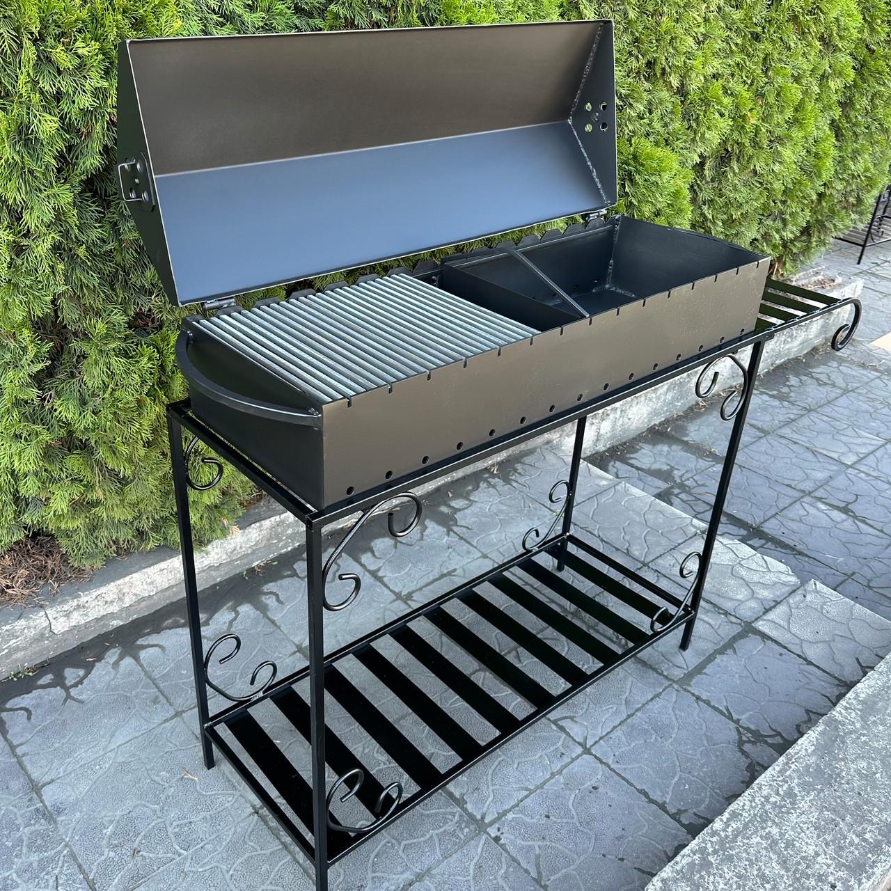 Мангал-барбекю Metalzavod Гефест на 15 шампурів 4 мм на дровниці 151,5х39,5х106,5 см (MBD15-4) - фото 2 Мангал-барбекю Metalzavod Гефест на 15 шампурів 4 мм на дровниці 151,5х39,5х106,5 см (MBD15-4) - фото 2