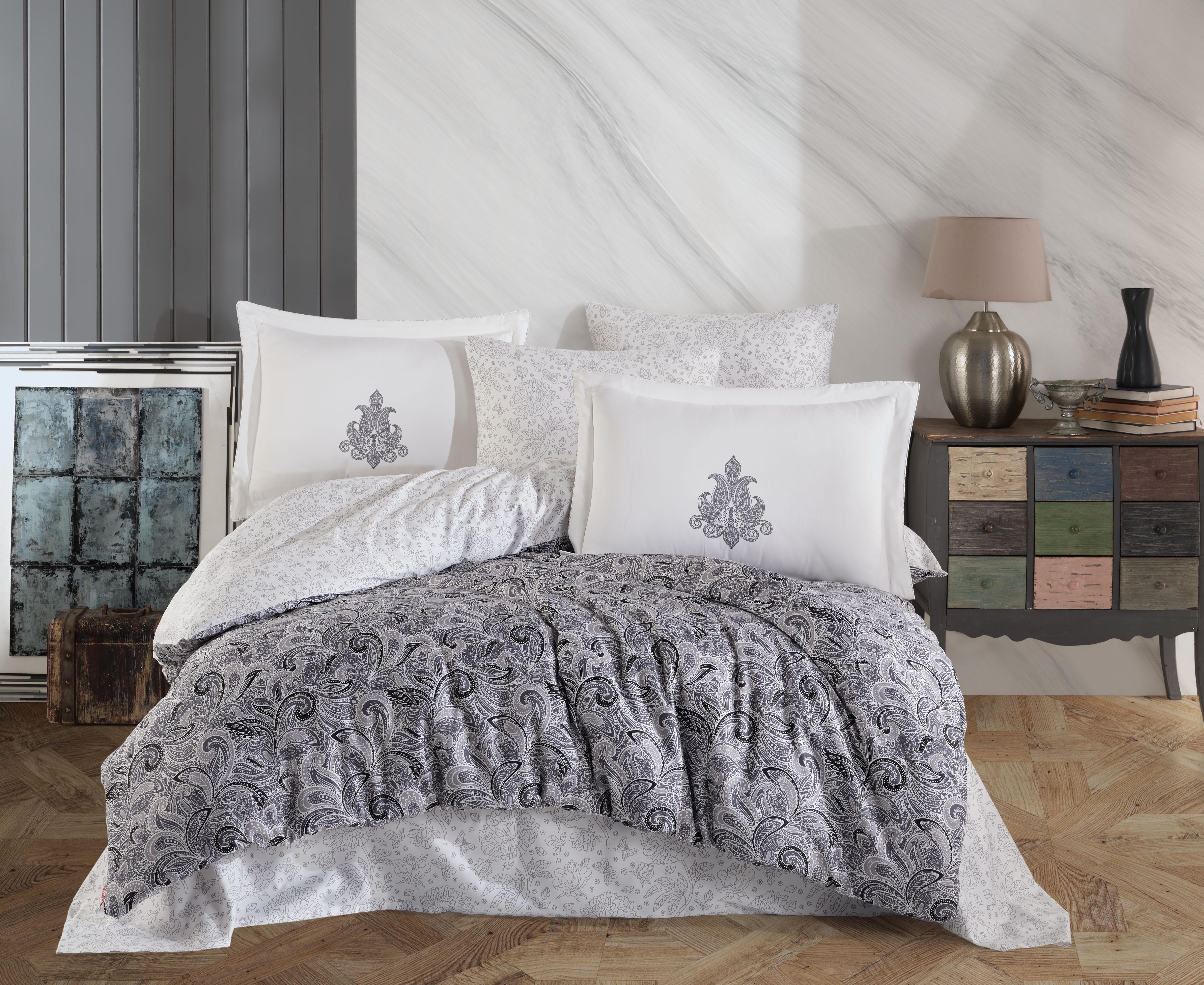 Комплект постельного белья Евро Hobby Exclusive Sateen MIRABEL 200х220 Серый (8698499168114)