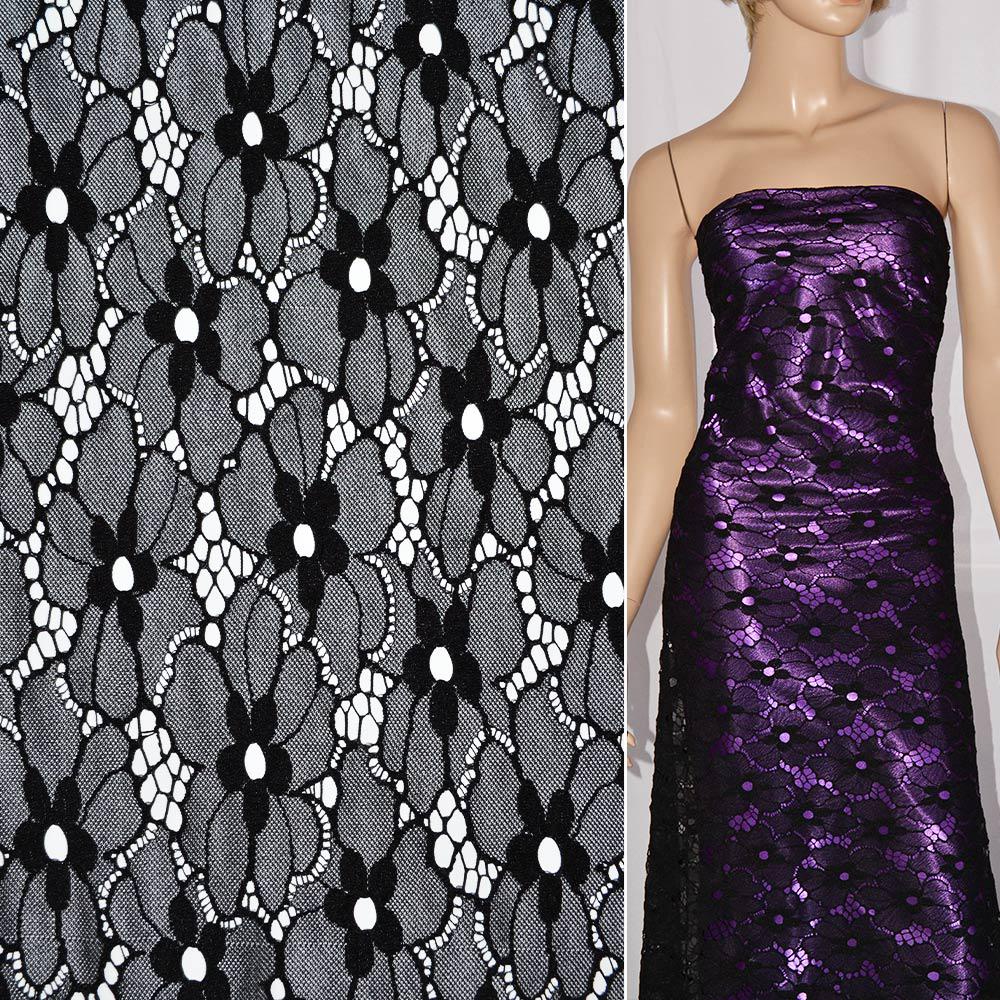 Ткань кружевное полотно стрейч цветы ширина 140 см Черный (11142.044) - фото 3 Ткань кружевное полотно стрейч цветы ширина 140 см Черный (11142.044) - фото 3