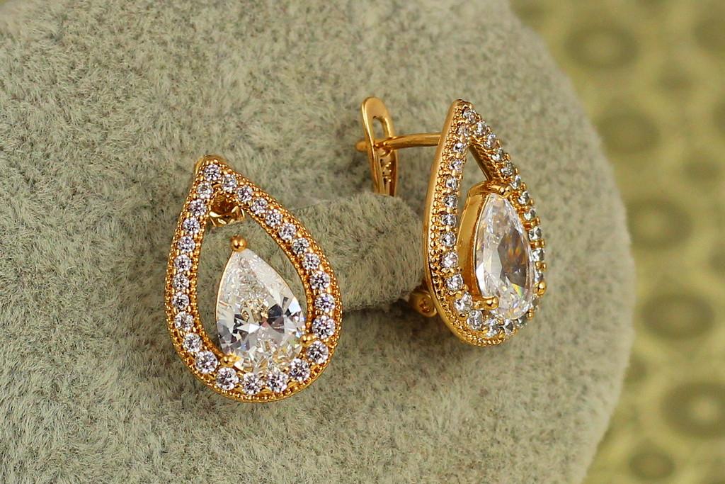 Серьги Xuping Jewelry Капля с белым камнем в окантовке 1,8 см Золотистый (2570340114)