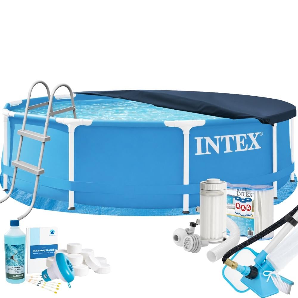 Бассейн каркасный Intex MaxPro 28200-10в1 с полным набором аксессуаров/химией для дезинфекции 305х76 см Серый (147-9-28200-10 MaxPro)