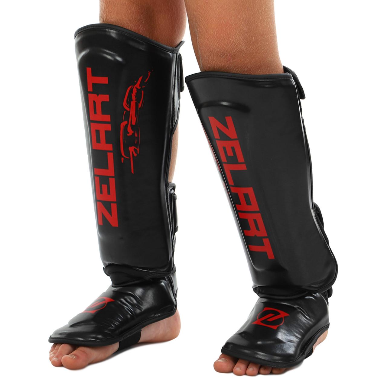 Защита голени и стопы Zelart искусственная кожа S Черно-красный (BO-1321)