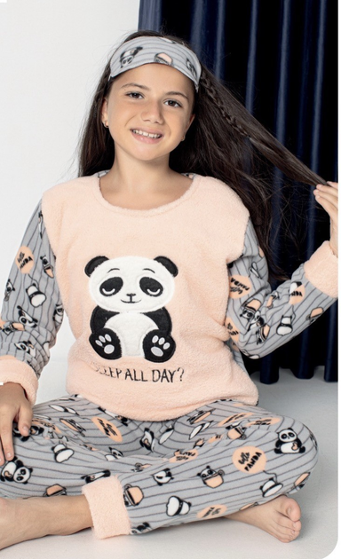 Пижама для девочки теплая полар флис BAYKAR Mini Moon Панда 128 см Персиковый (8376) Пижама для девочки теплая полар флис BAYKAR Mini Moon Панда 128 см Персиковый (8376)
