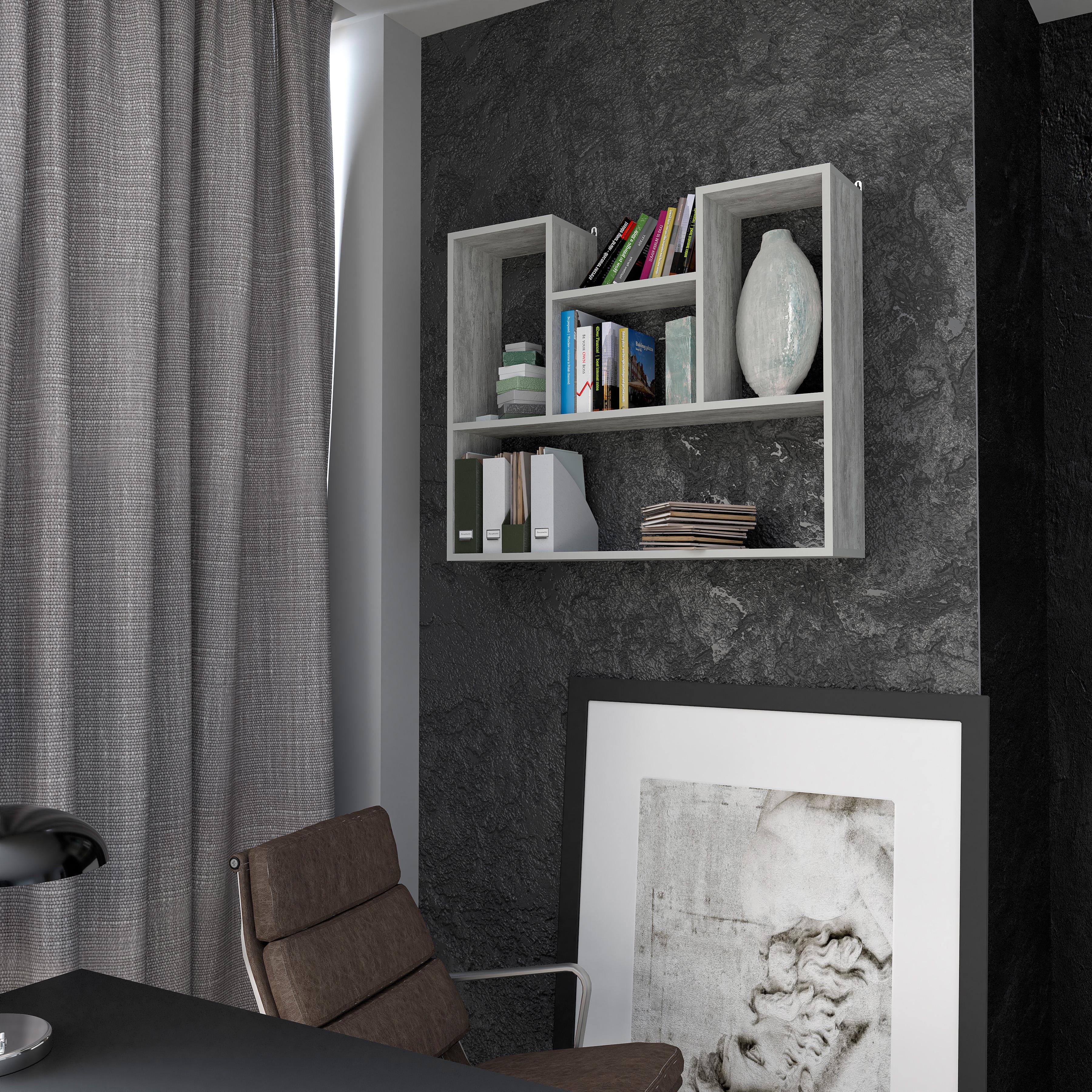 Полка настенная для книг и декора 900x750x200 мм Бетон (mt-12-bt)