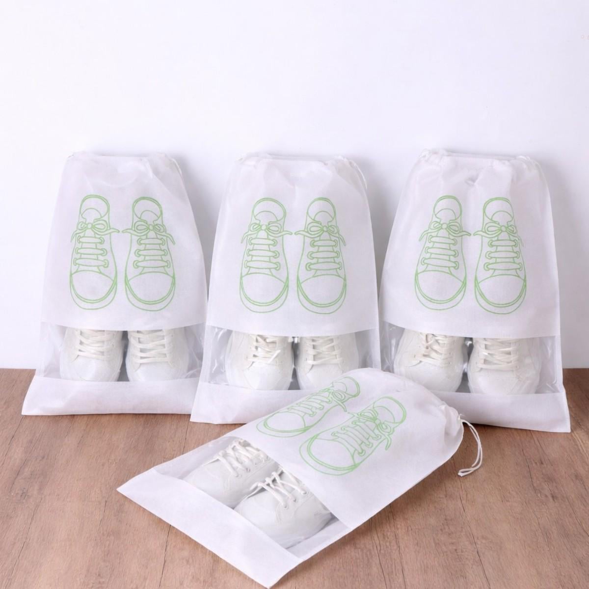 Набір чохлів для зберігання та перевезення взуття Shoe Bag на затяжках з віконцем 10 шт 32х44 см Білий