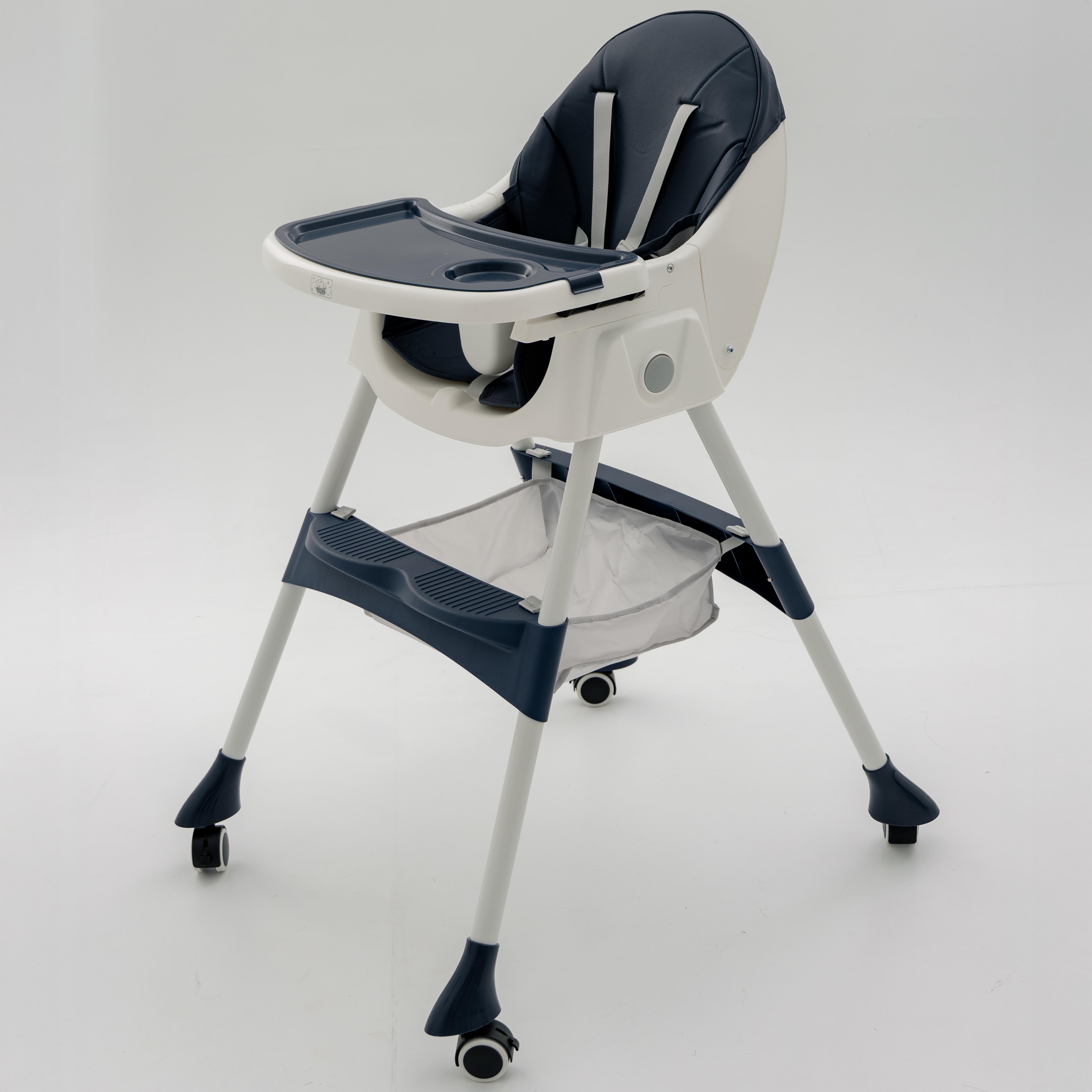 Стільчик для годування Totti Caffe з регульованою спинкою складний на колесах Синій