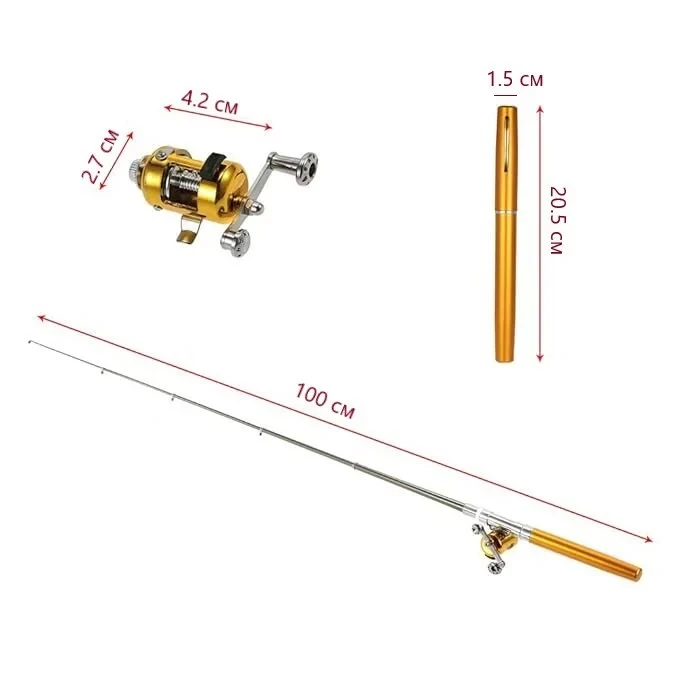 Удочка FishscribePen портативная в форме ручки с катушкой Золотистый (789) - фото 5