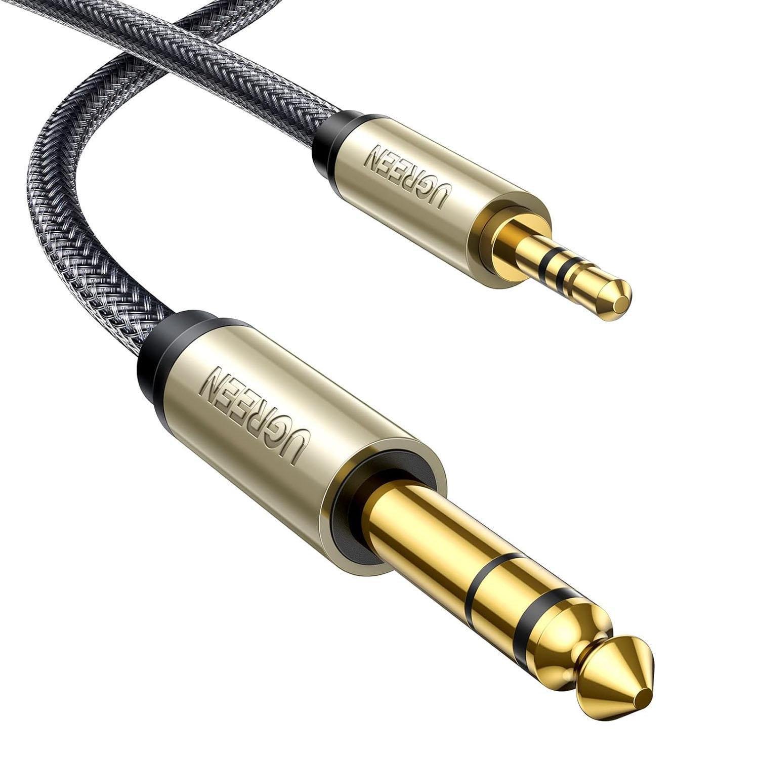 Кабель UGREEN 6.5 мм Jack-3.5 мм minijack HiFi стерео AUX на 6.35 мм нейлонове обплетення TRS 2 м Чорний (10628)